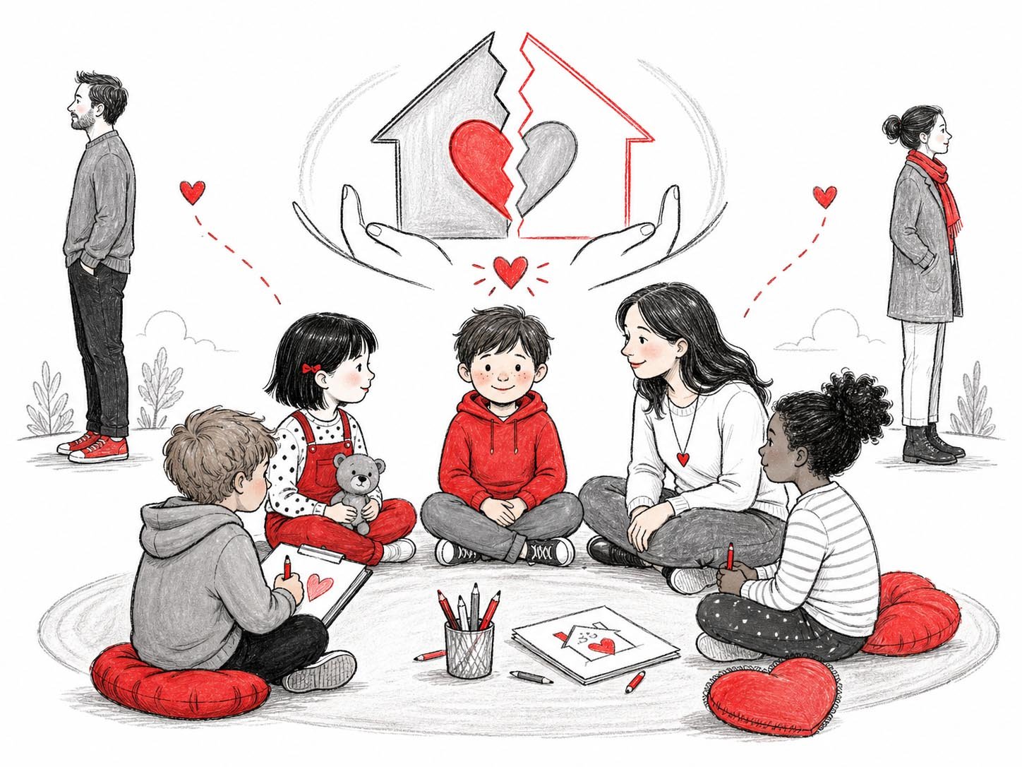 Gruppenangebot für Kinder in Trennung (c) Dieses Bild ist KI-generiert