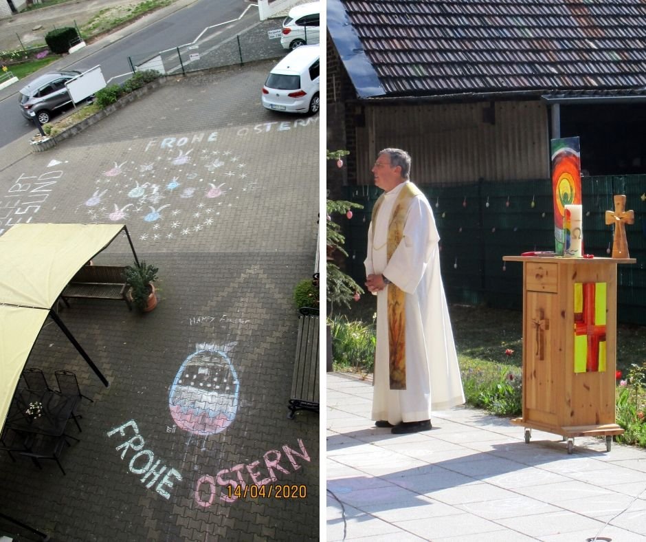 07 Segnung Osterkerze im Garten_Collage (c) Caritas Rhein-Erft